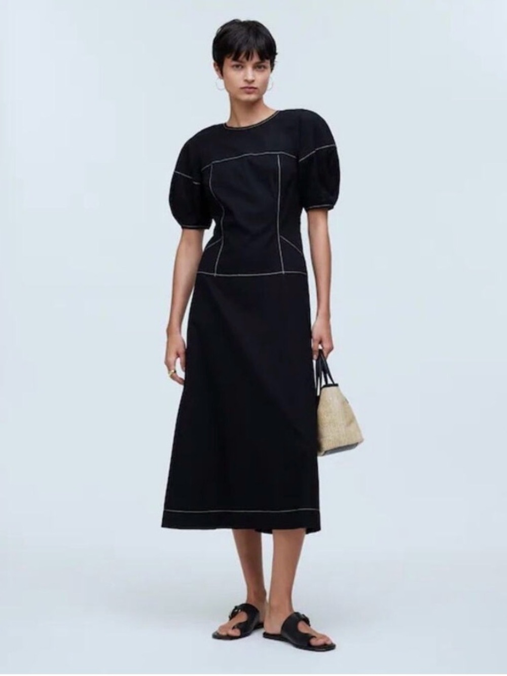 MADEWELL black fitted midi dress